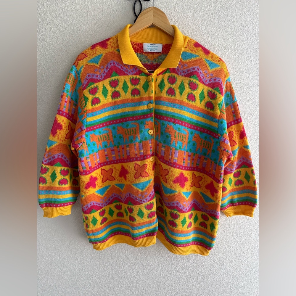 Vtg ‘80s United Colors of Benetton Made in Italy 100% Cotton Colorful Cardigan